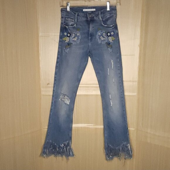 Zara Trafaluc Denimwear Floral Boho Embroidered Fringe Hem Jeans 2 - Picture 3 of 9